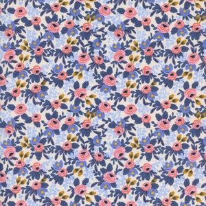 Rifle Paper Co. - Les Fleurs - Rosa - Periwinkle Fabric-sold by the half yard, cut continuously