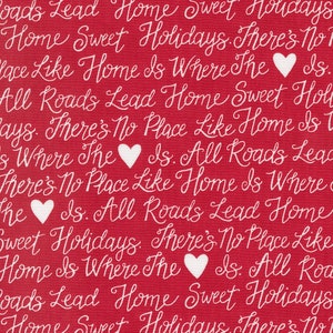 Moda - Holidays at Home - Holiday Text Berry Red Fabric-sold by the half yard, cut continuously