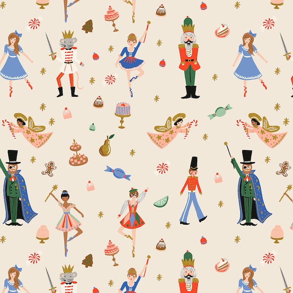 Rifle Paper Co. - Holiday Classics - Land of Sweets - Cream Metallic Fabric-sold by the half yard, cut continuously