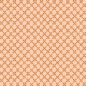 May include: A repeating pattern of small, orange, square-like shapes arranged in a diagonal grid on a light peach background. The design creates a textured, geometric effect, suitable for fabric or wallpaper.