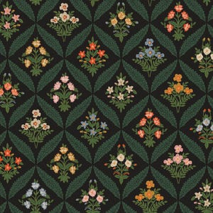 Rifle Paper Co. - Dahlia - Estee Garden - Black Multi Canvas Fabric-sold by the half yard, cut continuously