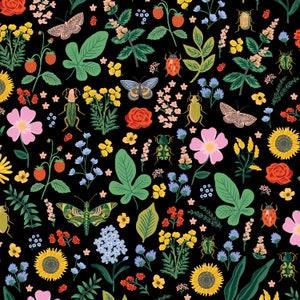 Rifle Paper Co. - Curio  - Black Metallic Fabric-sold by the half yard, cut continuously