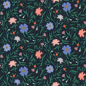 Rifle Paper Co. - Vintage Garden - Aster - Navy Metallic Fabric-sold by the half yard, cut continuously