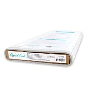 May include: A roll of white iron-on vinyl matte finish fabric. The packaging features the "Callie Del Interfacing" logo and product information. The roll is 120 inches long and 20 inches wide.