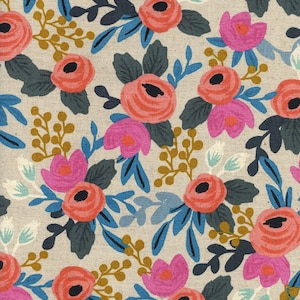 Rifle Paper Co. - Les Fleurs - Rosa Floral - Natural Canvas Fabric-sold by the half yard, cut continuously