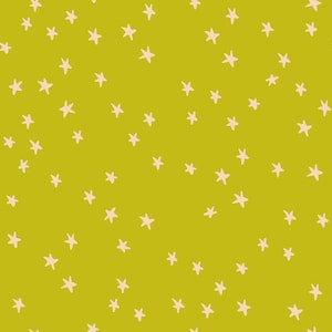May include: A seamless pattern with a yellow background and white stars scattered throughout.