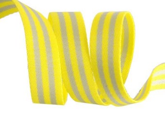 Renaissance Ribbons - Tula Pink Nylon Striped Webbing - Grey/Neon Yellow