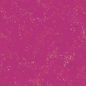 May include: A seamless pattern with a pink background and a scattered pattern of small gold, orange, and pink dots.