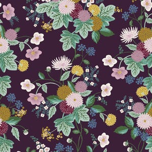 Rifle Paper Co. - Dahlia - Aubergine Fabric-sold by the half yard, cut continuously