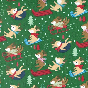 Moda - Hello Holidays -  Reindeer Evergreen Fabric-sold by the half yard, cut continuously
