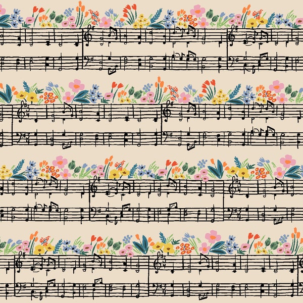 Rifle Paper Co. - Bramble - Music Notes- Cream Fabric-sold by the half yard, cut continuously