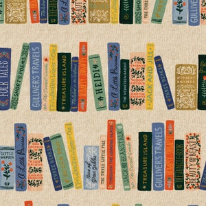 Rifle Paper Co. - Curio - Book Club - Linen Unbleached Canvas Metallic Fabric-sold by the half yard, cut continuously