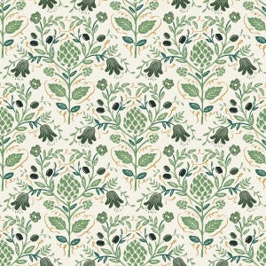 Rifle Paper Co. - Dahlia - Artichoke - Cream Metallic Fabric-sold by the half yard, cut continuously