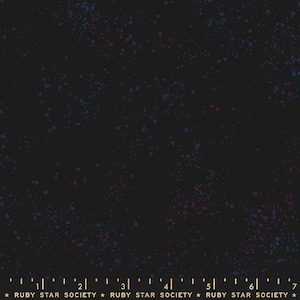 May include: Black fabric with a speckled pattern of blue and purple dots. The fabric has a dark background and a repeating pattern. The text "RUBY STAR SOCIETY" is at the bottom.