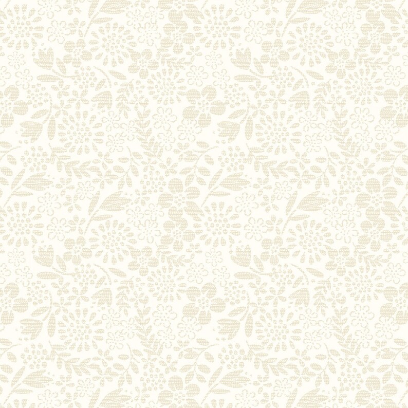 Lewis & Irene Tiny Tonals Flower Garden Cream on Cream Fabric-sold by the half yard, cut continuously image 1