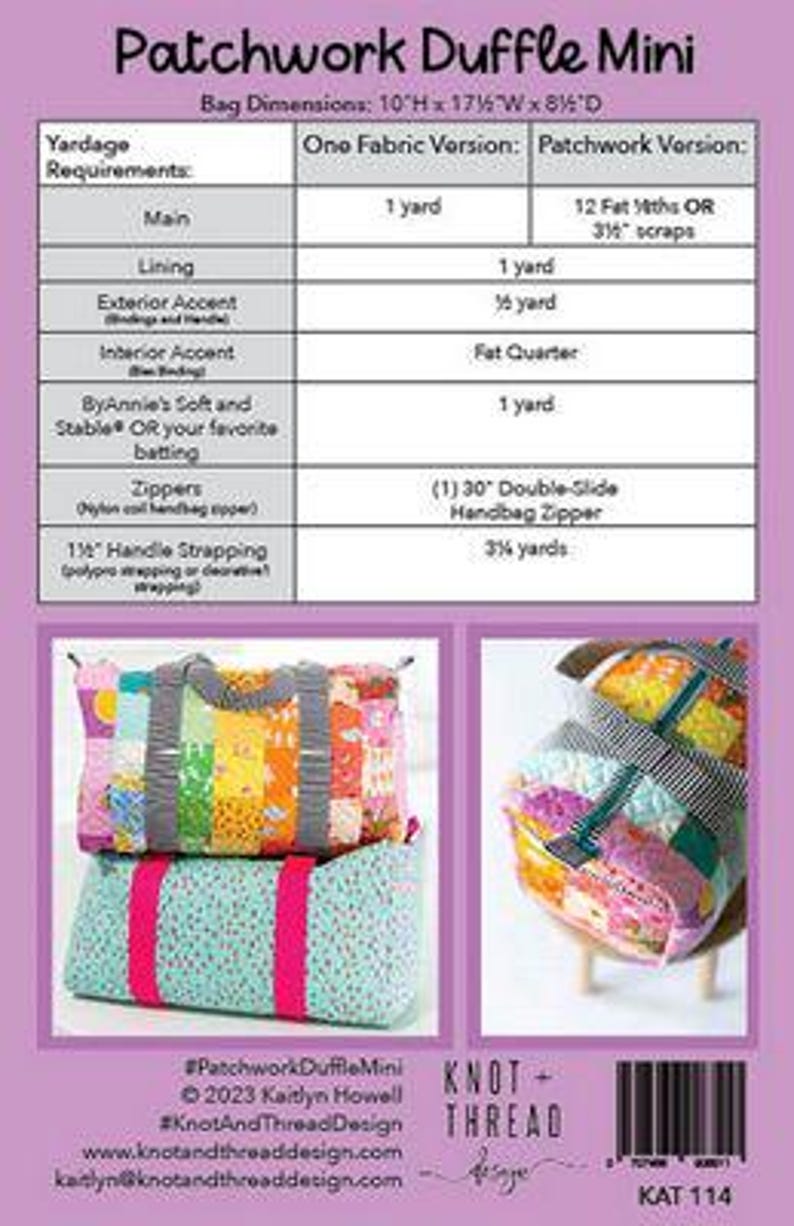 Knot and Thread - Patchwork Duffle Mini - Paper Pattern - Etsy