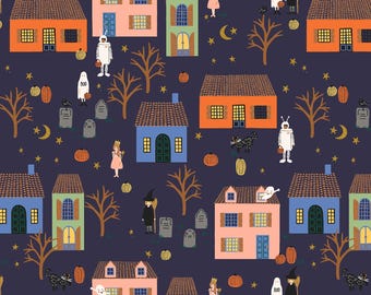 Rifle Paper Co. - Halloween - Halloween Night - Navy Metallic Fabric-sold by the half yard, cut continuously