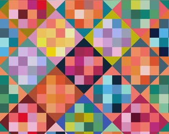 Windham - Anabel Wrigley Tela para la parte posterior de la colcha de 108" de ancho - Tela multicolor con bloques de color - se vende por medio metro, cortada de forma continua