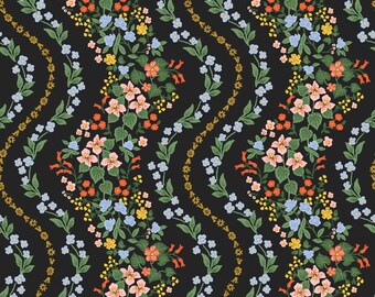 Rifle Paper Co. - Dahlia - Wildwood Vines - Black Metallic Fabric-sold by the half yard, cut continuously