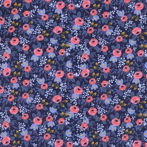 Rifle Paper Co. - Les Fleurs - Rosa - Navy Fabric-sold by the half yard, cut continuously