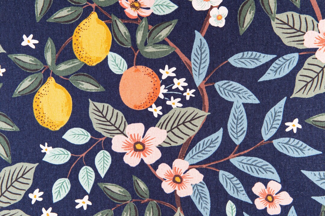 Rifle Paper Co. - Bramble - Citrus Grove - Navy Unbleached Canvas ...