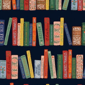 Rifle Paper Co. - Curio - Book Club - Navy Canvas Metallic Fabric-sold by the half yard, cut continuously