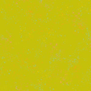 May include: A yellow background with a scattered pattern of small blue, pink, and orange dots.