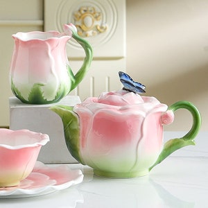 Luxury Unique Set Glass Tea Cup Royal Coffee Mug Red Rose Modern Enamel  Gift Box