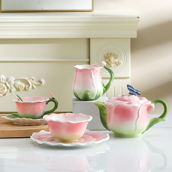 Beautiful British Flower Tea Cups, Unique Porcelain Cup and Saucer, El