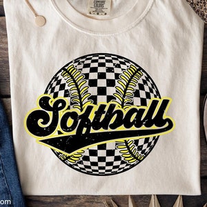 softball png svg, retro softball clipart, checkered softball sublimation, diy projects, softball shirt design, printable digital download