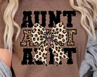 Leopard Print Aunt PNG, Coquette Cheetah Bow, Sublimation Design (Digital Download)