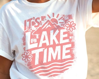 PNG de tiempo de lago retro, diseño de playa de verano (descarga digital)
