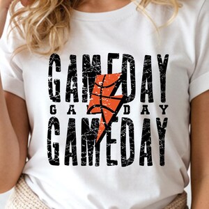 Game Day Basketball PNG, Lightning Bolt Stacked Sublimation Design, Grunge Sport Mom Shirt, Distressed Basketball 300 DPI PNG File