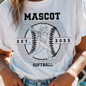Softball Team Logo SVG PNG, School Mascot Shirt Design, Custom Softball Player Cricut File, Team Established Template, Softball Template Svg