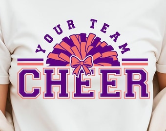 SVG modifiable Cheer Team - Pompon et noeud, conception de chemise de pom-pom girl (téléchargement numérique)