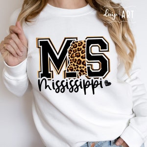 Mapa de leopardo de Mississippi SVG, camiseta de niña de MS, Cricut (descarga digital)