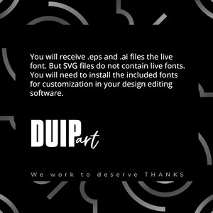 May include: Black and white graphic design with geometric shapes and the text "DUIPart" and "We work to deserve THANKS".