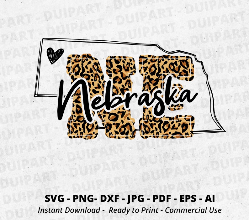 Nebraska Cursive Script Nebraska Leopard Print SVG, NE Map, Cricut, PNG (digital Download ...
