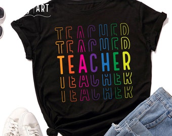 Stacked Teacher SVG, Colorful Back to School Design (Digital Download)