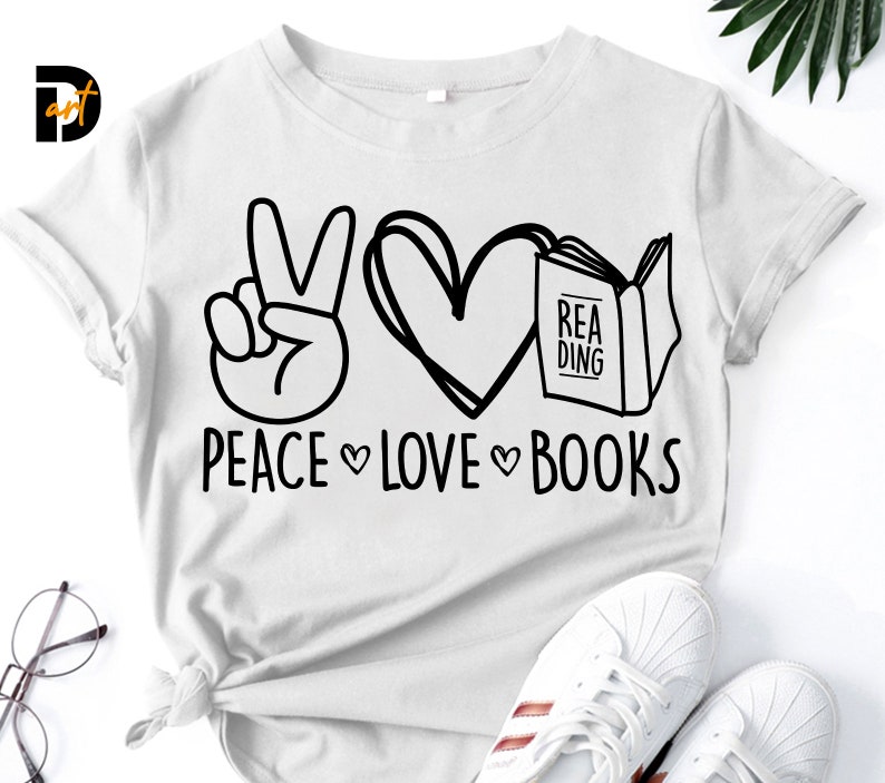 Paix amour livres svg, livre SVG, lecture svg, mots svg, papier Svg, enseigner Svg, Cricut svg, lire svg, jaime livre, écrivain chemise, lecteur svg image 1