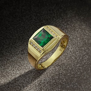 Emerald Signet Ring in Gold 14K Gold Gemstone Ring Blue - Etsy