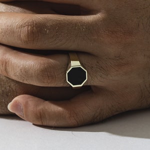 Octagon Onyx Stone Gold Unique Signet Ring For Men, Vintage Engagement Ring to Boyfriend, Cool Black Wedding Ring in 14K Gold, Birthday Gift