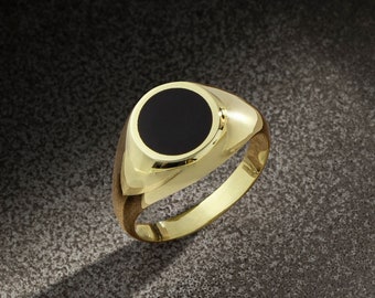 Black Onyx Unique Signet Ring in 14K Gold, Dainty Gold Pinky Ring Men, Minimalist Mens Promise Ring, Fantasy Gemstone Ring, Birthday Gift