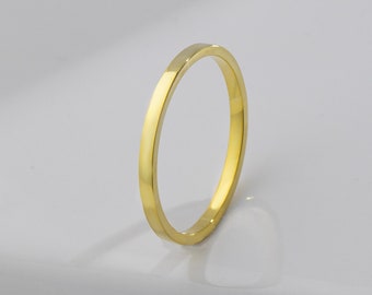 Anillo de banda de boda único de oro macizo de 2 mm, anillo de apilamiento de oro fino simple para mujeres, anillo de promesa apilable delicado para él, regalo para el marido