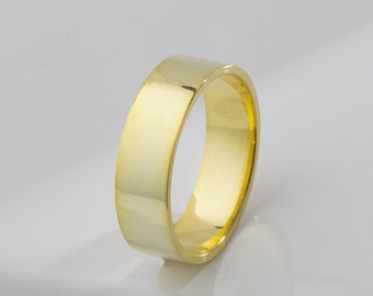 Anillo de banda de promesa de cigarro de 7 mm de ancho, delicados anillos de apilamiento de oro de 14K, elegante banda de boda simple para hombres, joyería de oro macizo, regalo de aniversario
