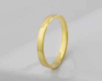 Anillo de alianza de boda liso en oro de 14 quilates, anillo de promesa simple de 3 mm para hombres, anillo de compromiso clásico apilable, anillo de aniversario de oro macizo para esposa