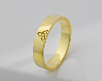 Anillo de banda apilable de oro de nudo celta hombres, anillo de compromiso de hombres grabado al marido, anillo de promesa de oro sólido de 14K para él, regalo de joyería vikinga