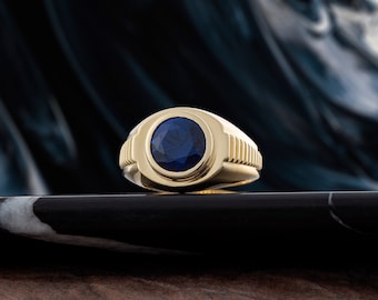 Oval Sapphire Mens Ring in 14K Gold, Personalized Gemstone Ring For Him, Natural Colorful Stone Ring, Gold Topaz Ring, Gold Mens Signet Ring