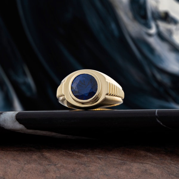 Ovaler Saphir Herren Ring in 14K Gold, personalisierter Edelstein Ring für Ihn, Natürlicher bunter Stein Ring, GoldTopas Ring, Gold Herren Signet Ring