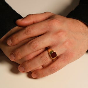 Anillo de ágata verde cojín para hombres, anillo de piedra de oro de 14K 18K para novio, anillo de plata para hombres, anillo de sello de piedras preciosas, joyería delicada, regalo único imagen 7